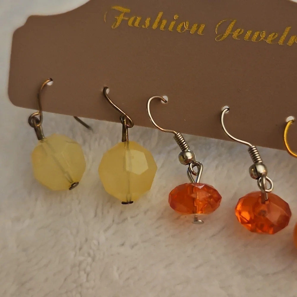 3/$30 Set of Three Orange, Pink and Yellow Drop Earrings Set - Picture 2 of 3